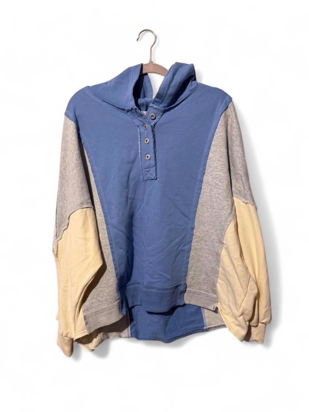 Colorblock Dolman Sleeve Oversized Henley Hoodie - L